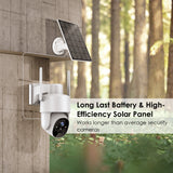 Solar Security Cameras Wireless Outdoor, Pan-Tilt 2K Outdoor Camera Wireless, 3MP Color Night Vision, 2-Way Talk, Motion Detection, Spotlight/Siren, IP65, Cloud/SD WiFi 360°PTZ Battery Powered Camera