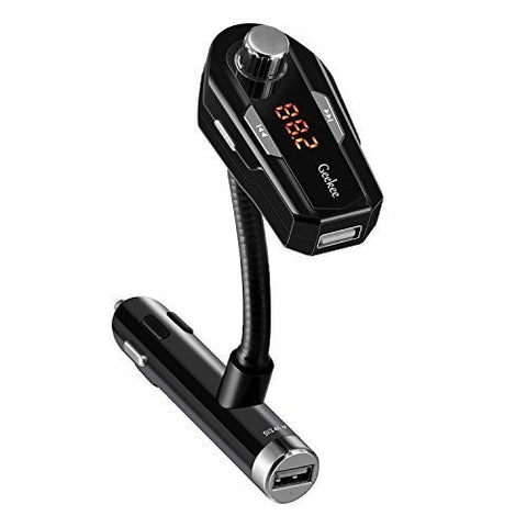 Bluetooth FM Transmitter Radio Car Kit,Geekee Hands Free Calling & Music Control 5V/2.4A Max Dual USB Charger for iPhone 6/5 iPod iPad Galaxy S6 MP3 MP4 Tablet and all devices w/ 3.5mm Jack