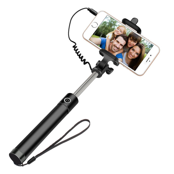 Selfie stick, Geekee [3-In-1] Wired Selfie Stick Self-portrait Extendable Monopod & Built-in Remote Shutter & Adjustable Phone Holder for iPhone 6s/6 Plus/5/5s/5c, Galaxy S6 Edge Plus/S5/S4/S3