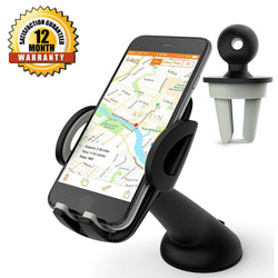 Car Mount Phone Holder Cradle, Geekee 3-in-1 Universal Car Phone Mount Air Vent Dashboard Mount Windshield Mount For iPhone Samsung Galaxy (3in1 Grey)